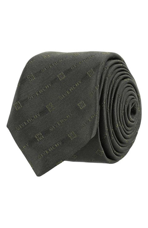 Diagonal Logo Jacquard Silk Tie