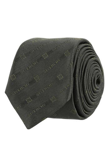 Givenchy Diagonal Logo Jacquard Silk Tie In Gold