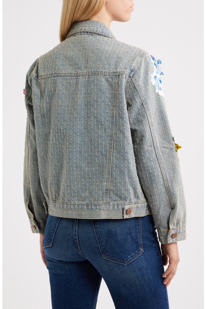 Blossom Embroidered Floral Appliqué Denim Trucker Jacket, Alternate, color, LIGHT BLUE