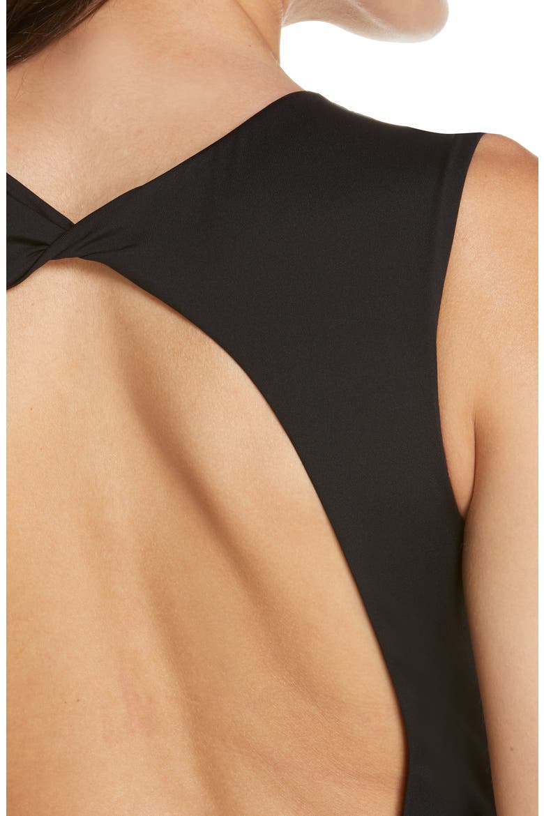 V-Neck One-Piece Swimsuit, Alternate, color, BLACK