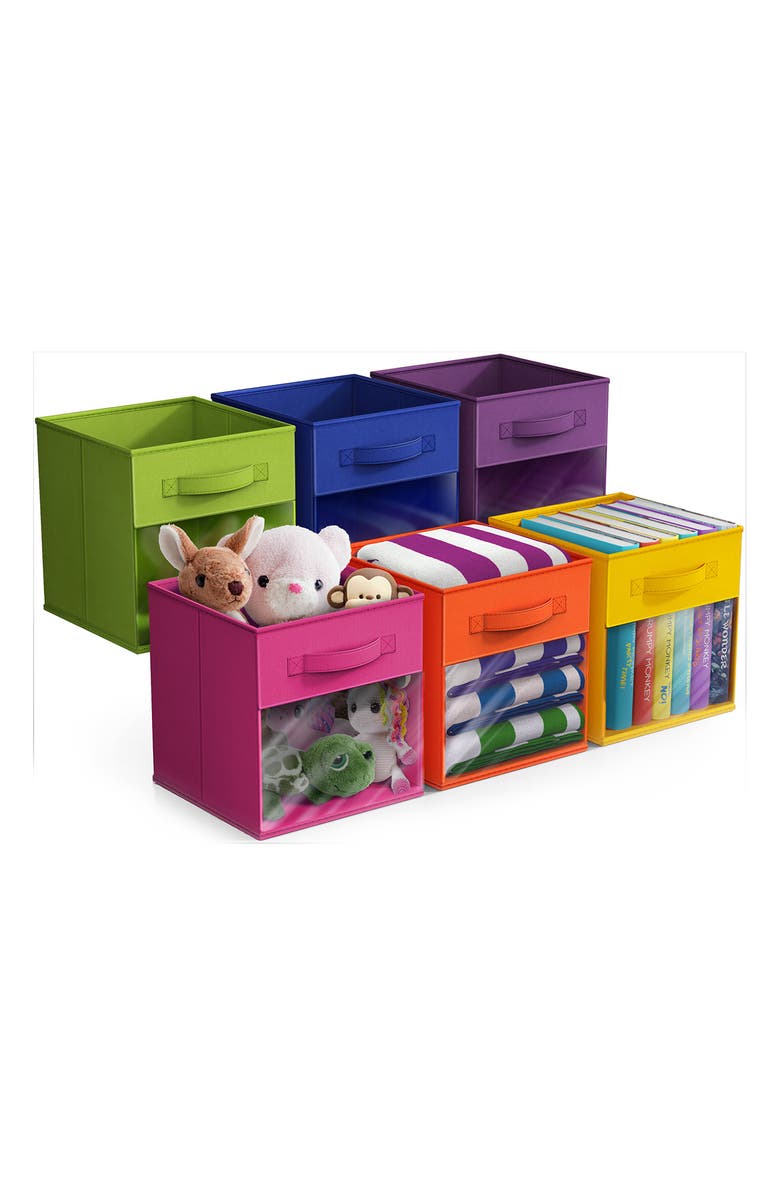 SORBUS 6-Pack Storage Bins with Windows, Main, color, Bright Rainbow