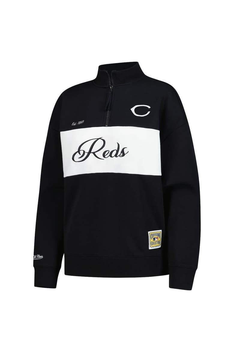 Women's Mitchell & Ness Black Cincinnati Reds Quarter-Zip Pullover Top, Alternate, color, Black