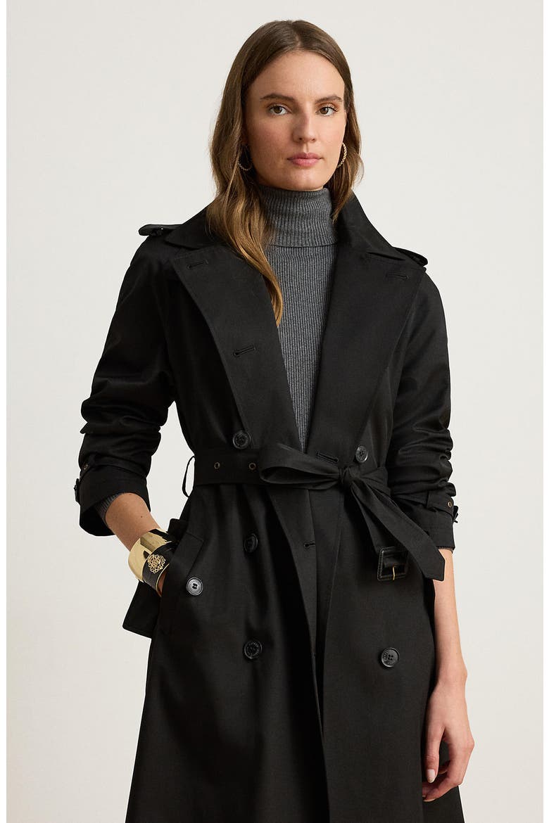Double Breasted Belted Trench Coat, Alternate, color, BLACK