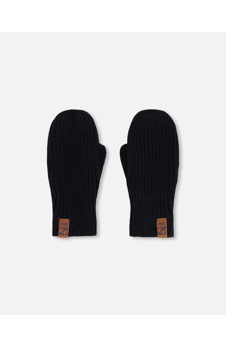 Deux par Deux Gender Inclusive Soft Ribbed Knit Mittens, Alternate, color, Black