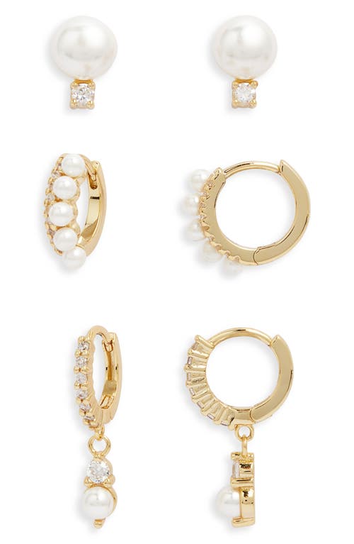 Nordstrom Set Of 3 Freshwater Pearl & Cubic Zirconia Stud & Hoop Earrings
