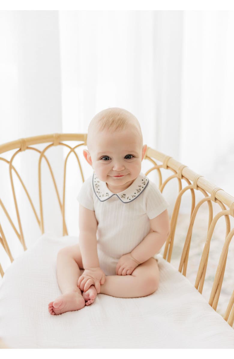 Ely's & Co. Embroidered Collar Collection - Romper, Alternate, color, Ivory/Blue