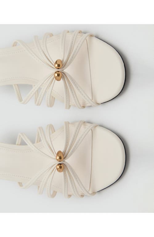 Mango Metallic Detail Kitten Heel Slide Sandal In White
