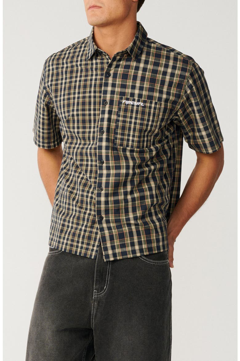 Archive Mix Up Check Short Sleeve Cotton Button-Up Shirt, Main, color, DARK NAVY