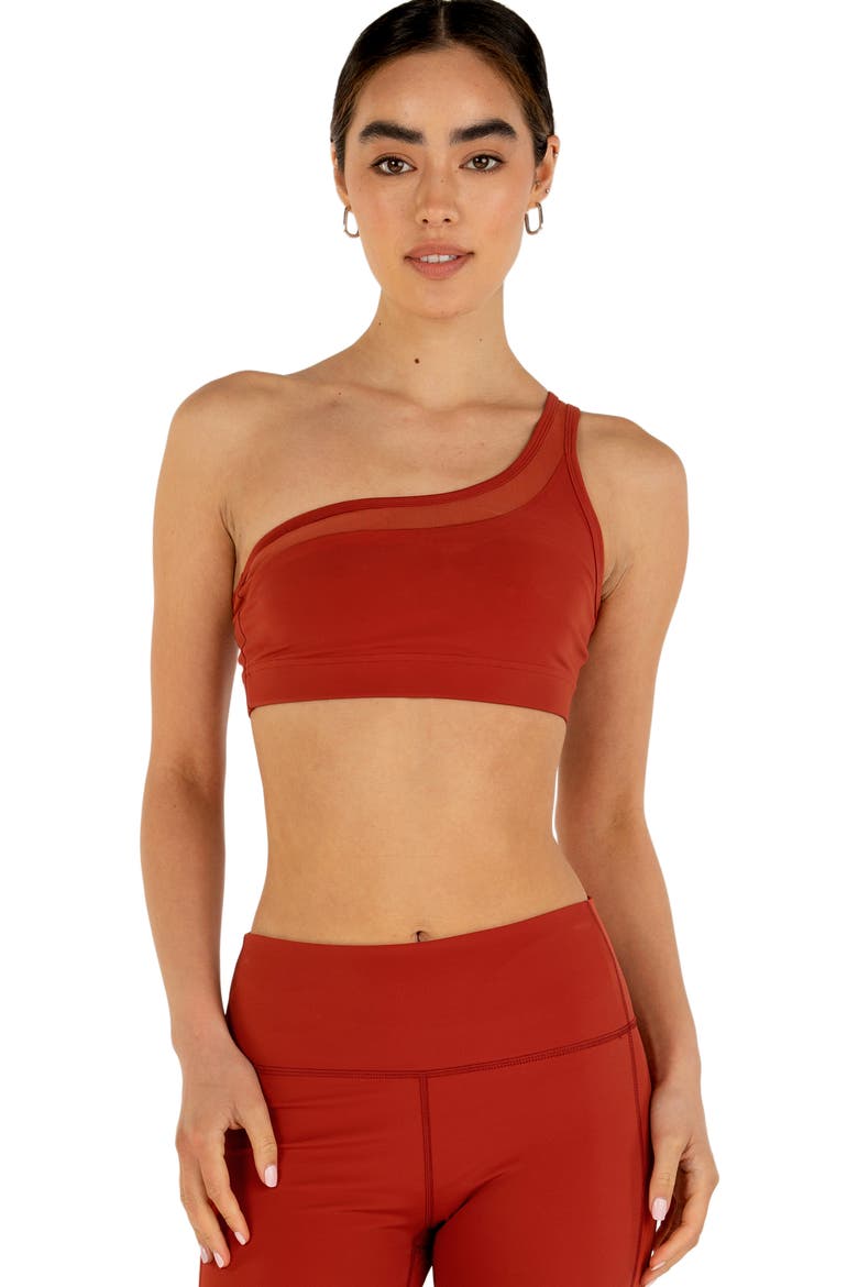 On Duty Mesh One Shoulder Silkiflex Bra, Alternate, color, Mars Red