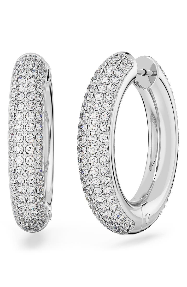 Swarovski Dextera Crystal Hoop Earrings, Main, color, Silver