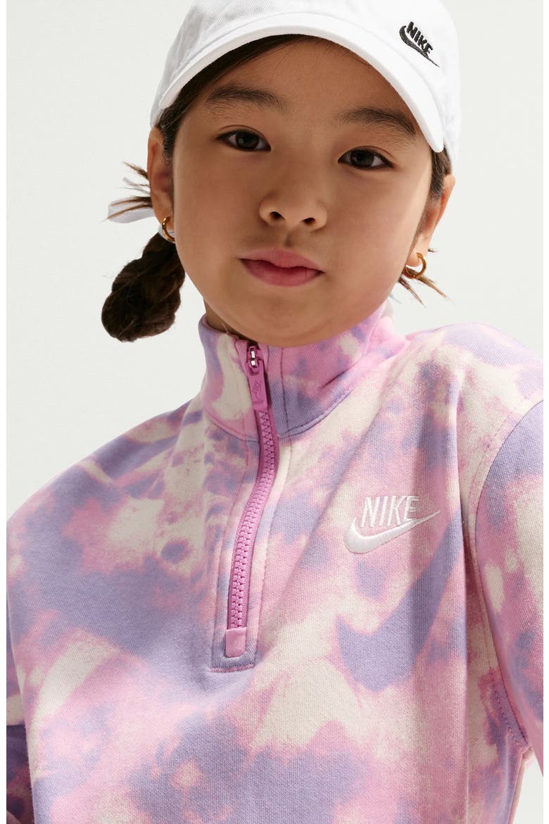 Kids' Sportswear Club Print Quarter Zip Fleece Pullover, Alternate, color, PHANTOM/ MAGENTA/ THISTLE