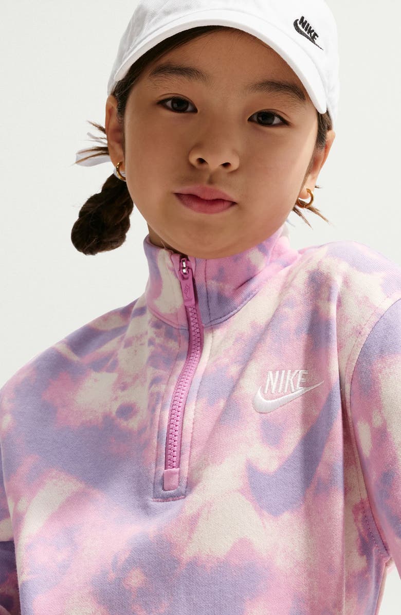 Nike Kids' Sportswear Club Print Quarter Zip Fleece Pullover, Alternate, color, Phantom/ Magenta/ Thistle