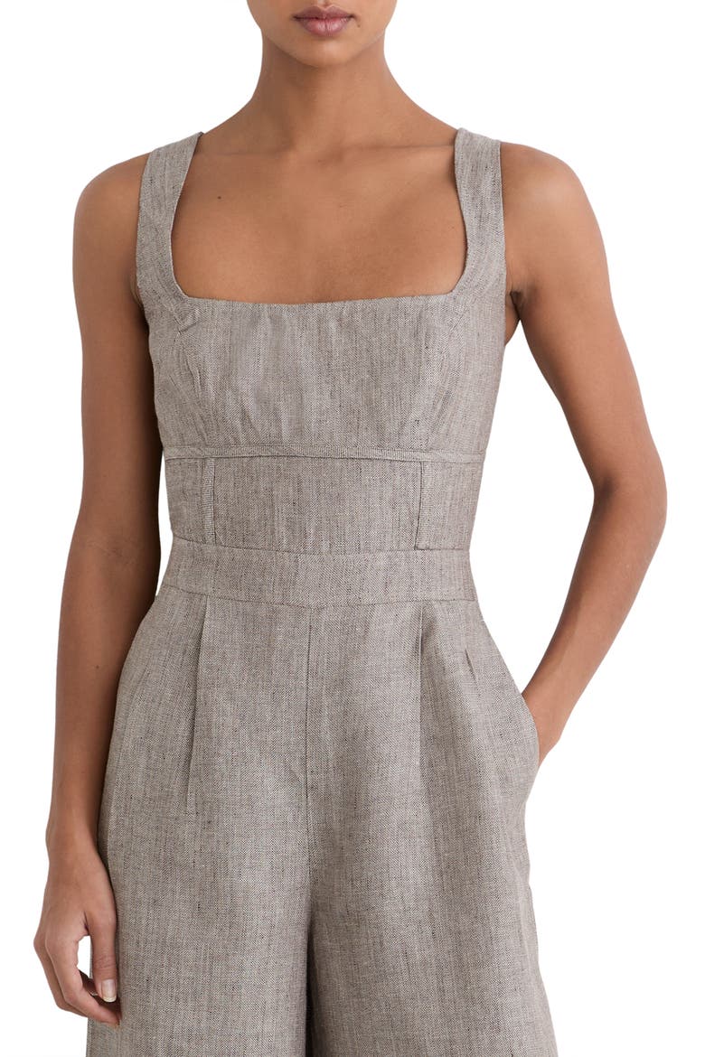 Flora Wide Leg Linen Romper, Alternate, color, NEUTRAL