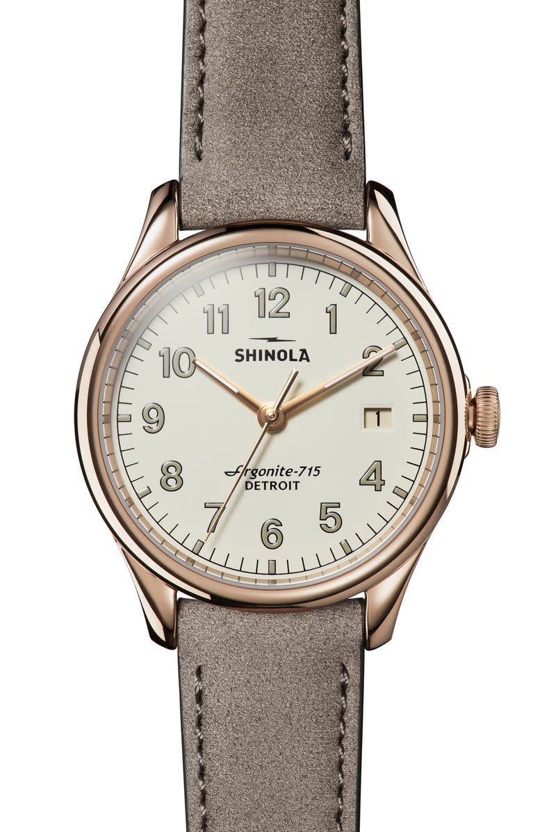 Shinola The Vinton Leather Strap Watch, 38mm, Main, color, 