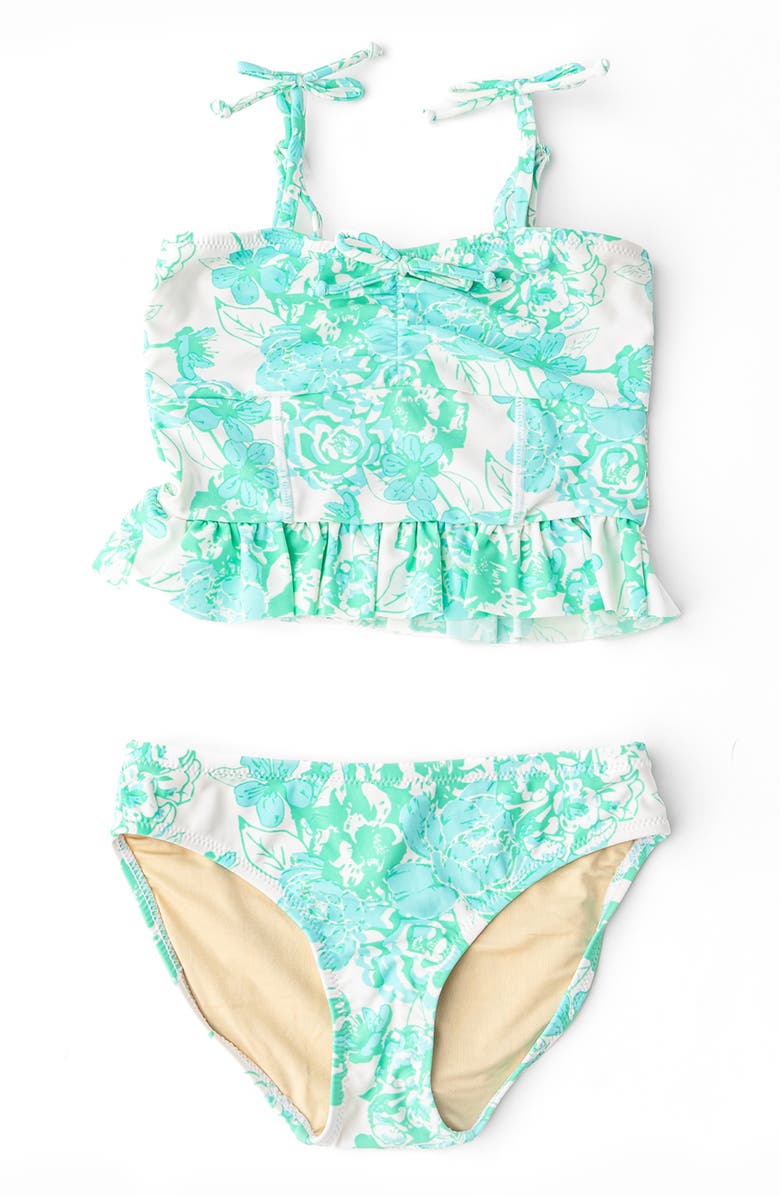 Shade Critters Kids' Charming Rose Ruched Two-Piece Swimsuit, Main, color, Green