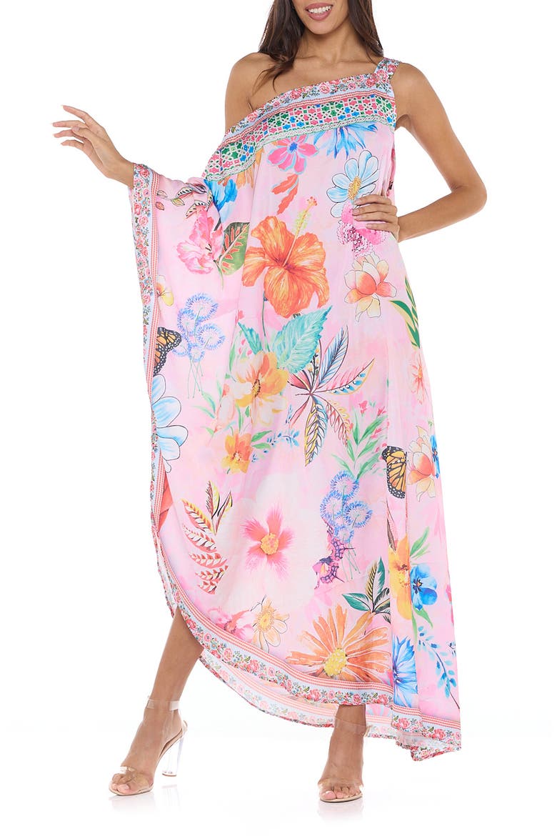 Floral One-Shoulder Cover-Up Dress, Main, color, PINK