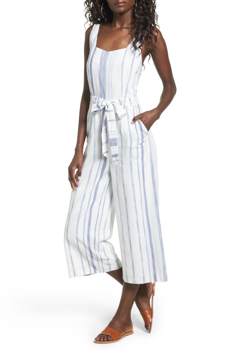 J.O.A. Crop Stripe Cotton Jumpsuit, Main, color,