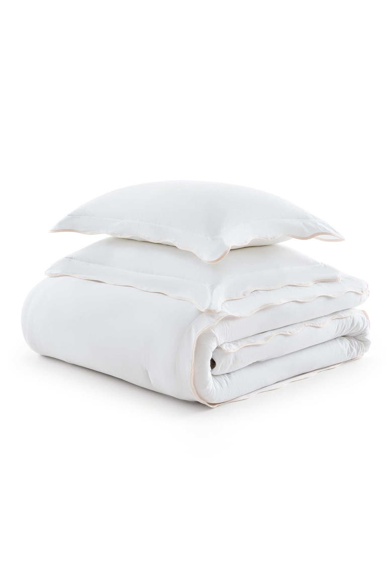 Simple Scallop Cotton Percale Duvet Cover Set, Main, color, WHITE/ SOFT PINK