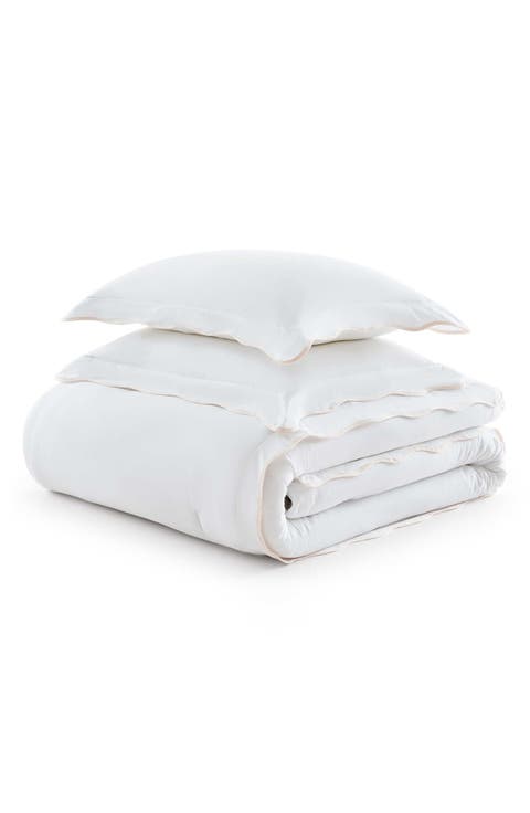 Simple Scallop Cotton Percale Duvet Cover Set
