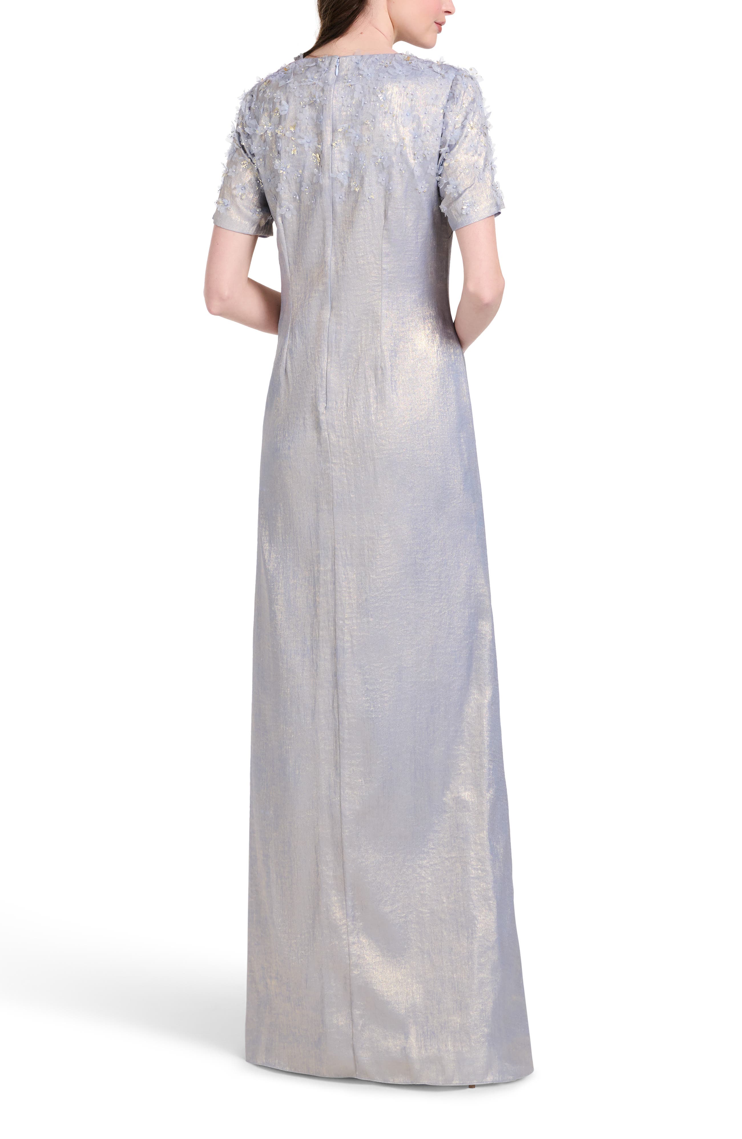 Beaded Metallic Chiffon Gown - image 2