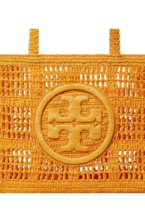 Tory Burch 'ella' Orange Shopper With Woven Design And Embroidered Logo On The Front In Raffia Woman In Peachy