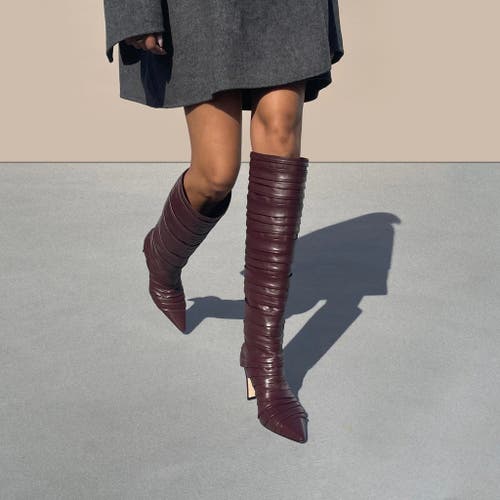 Neil J. Rodgers Plisse Knee Boot In Burgundy Nappa