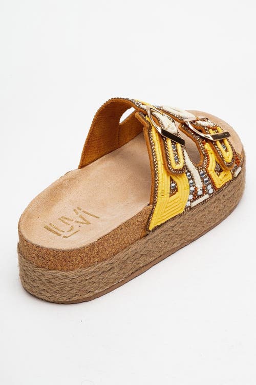 Prologue Shoes Bobby Beaded Straw Platform Slide Sandal In Multi
