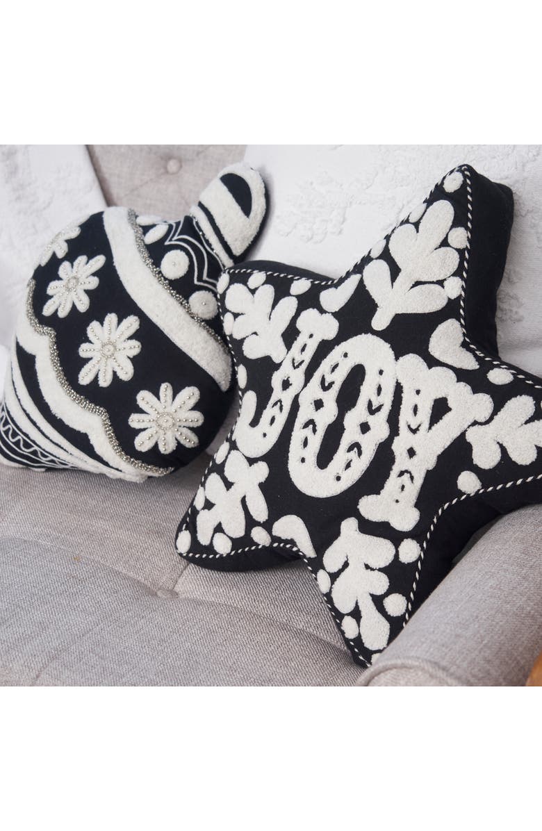 carol & frank Onyx "Joy" Snowflakes Star Shaped Cotton Blend Christmas Accent Throw Pillow 16" x 18", Alternate, color, Black
