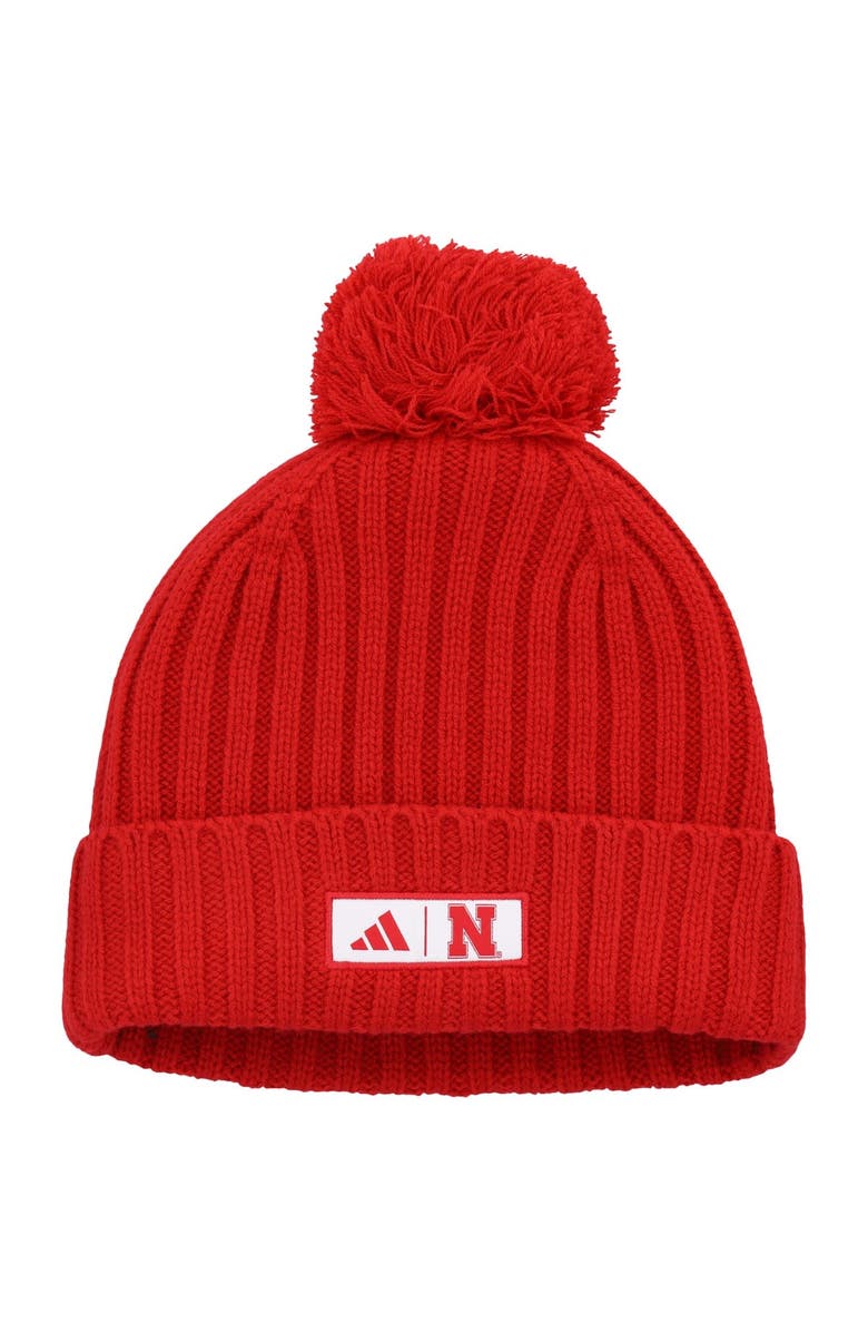 adidas Men's adidas Scarlet Nebraska Huskers Modern Ribbed Cuffed Knit Hat with Pom, Alternate, color, Scarlet