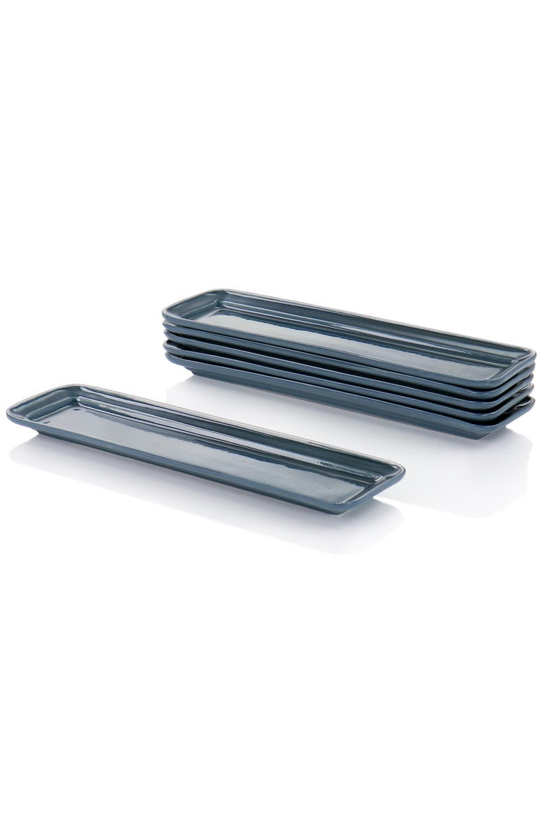 6 Piece 16.1x4.3" Rectangle Stoneware Long Platter Set, Alternate, color, Brown