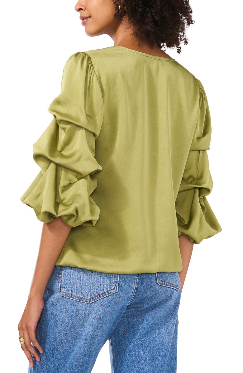 Vince Camuto V-Neck Bubble Sleeve Top, Alternate, color, Vine Green
