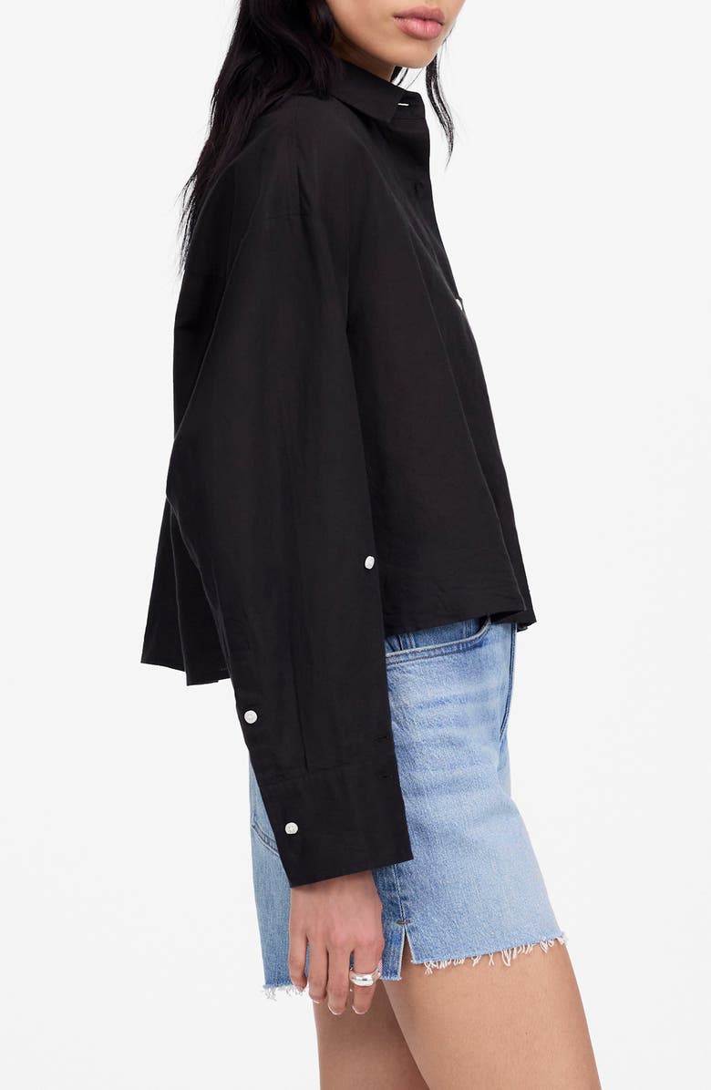 Madewell Straight Hem Crop Linen & Cotton Button-Up Shirt, Alternate, color, 