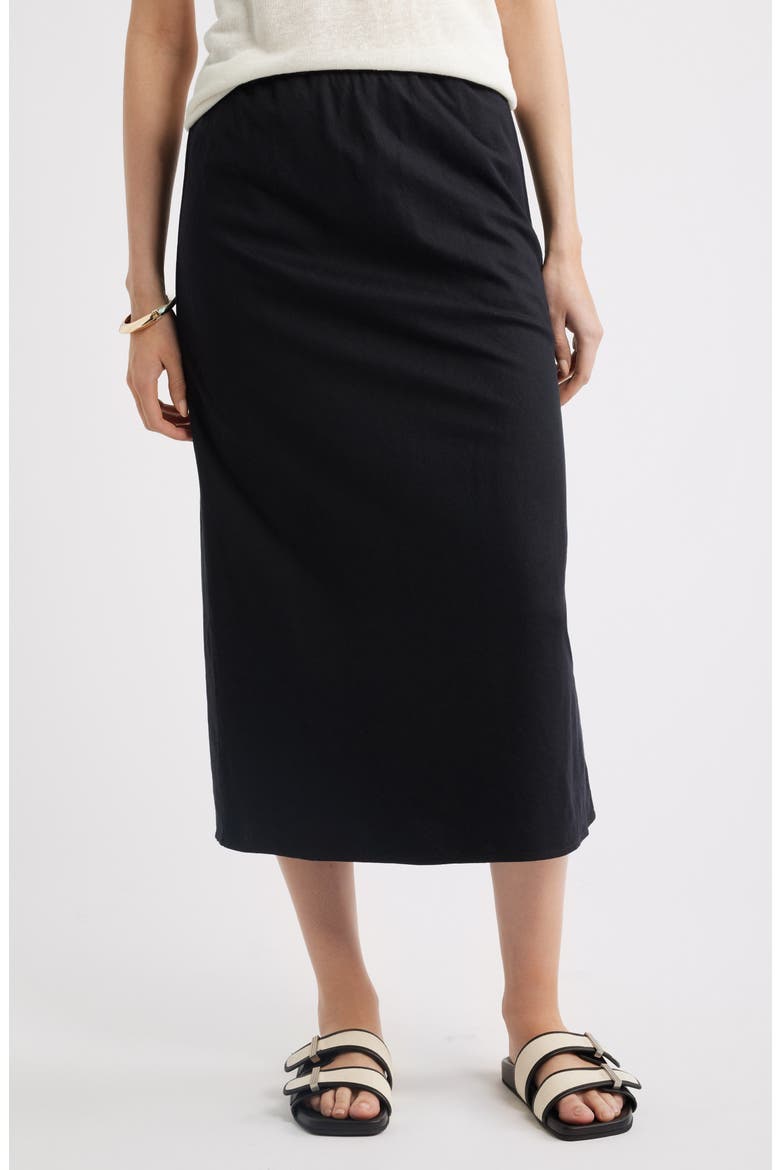 Linen Blend Midi Skirt, Main, color, BLACK