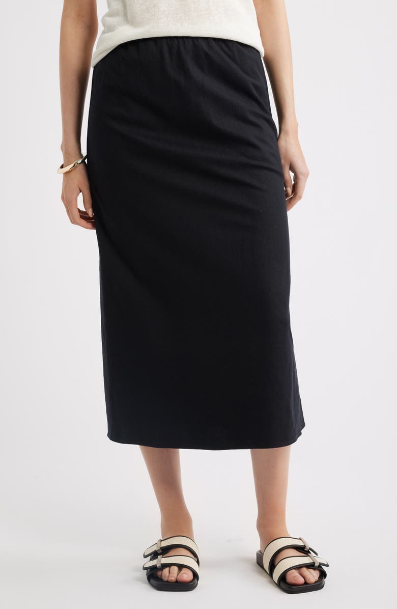 Nordstrom Linen Blend Midi Skirt, Main, color, Black