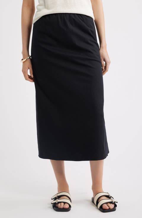 Linen Blend Midi Skirt