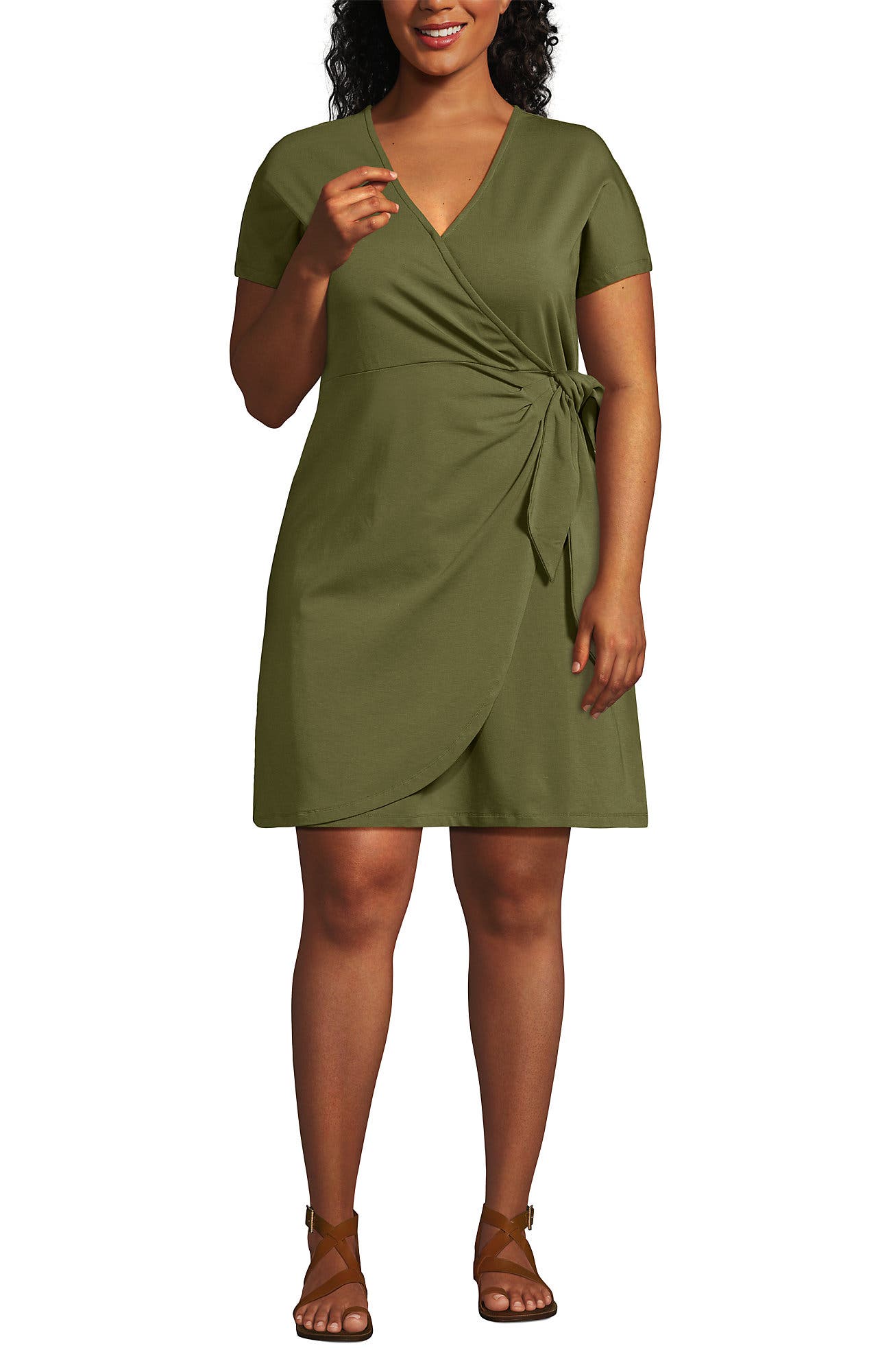 Plus Size Cotton Modal V Neck Mini Wrap Dess