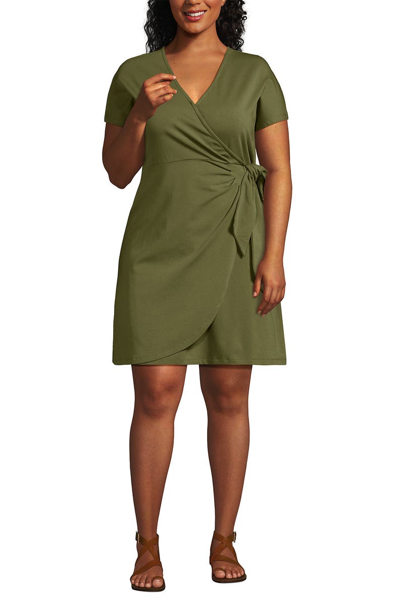 Lands' End Plus Size Cotton Modal V Neck Mini Wrap Dess, Main, color, Artichoke