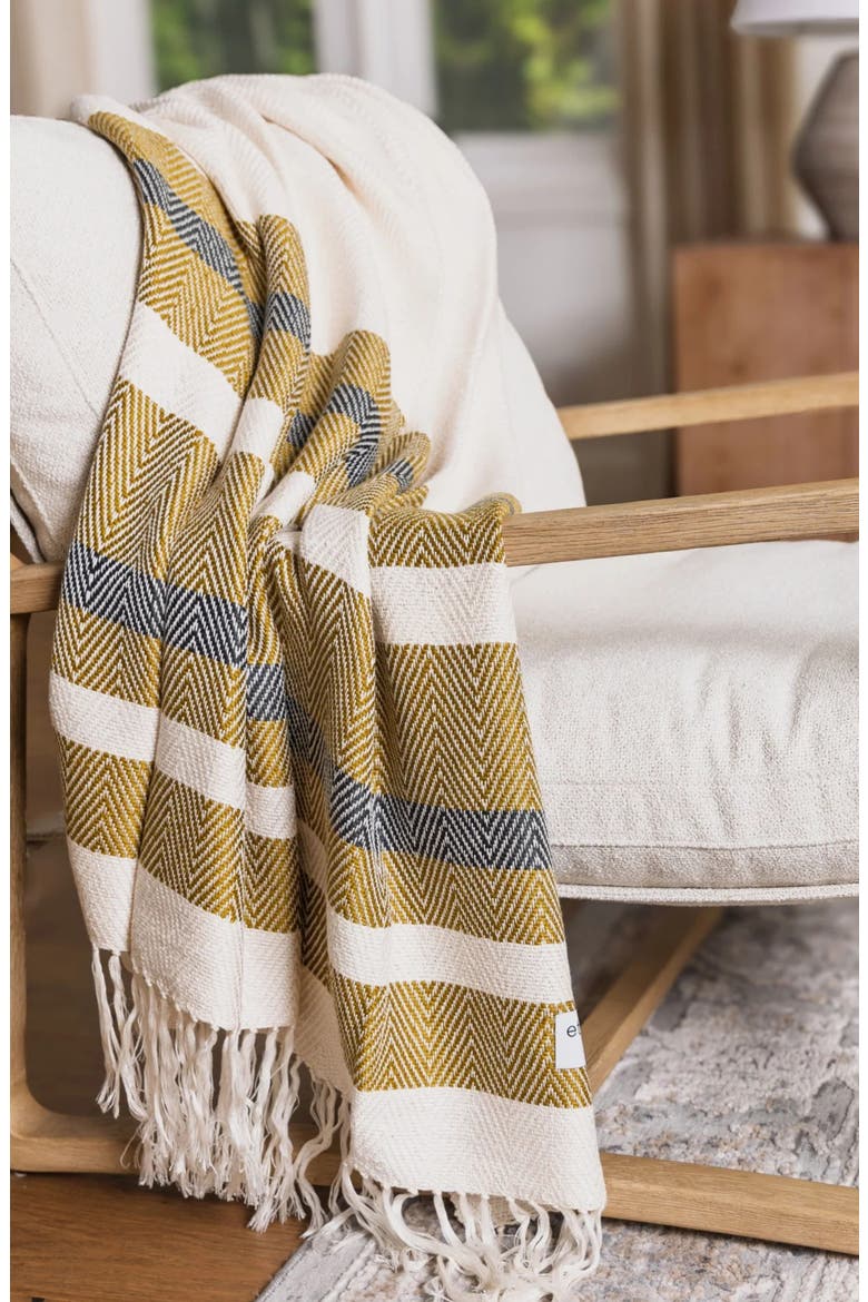 Hand Woven Stripe Throw Blanket, Alternate, color, NATURAL & BRASS