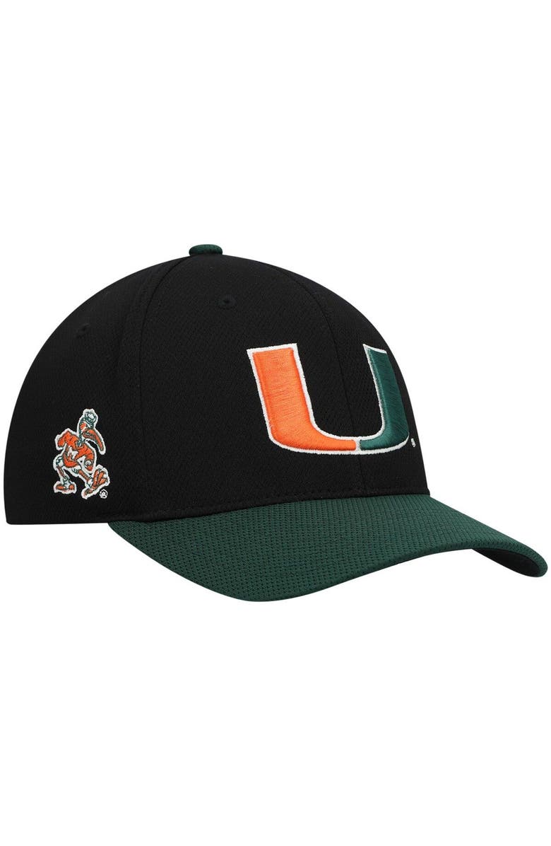 TOP OF THE WORLD Men's Top of the World Black/Green Miami Hurricanes Two-Tone Reflex Hybrid Tech Flex Hat, Main, color, 