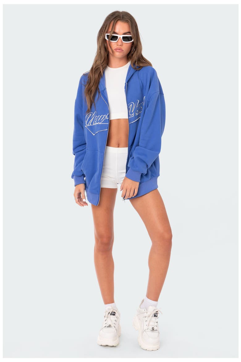 New York Oversize Front-Zip Hoodie, Alternate, color, BLUE