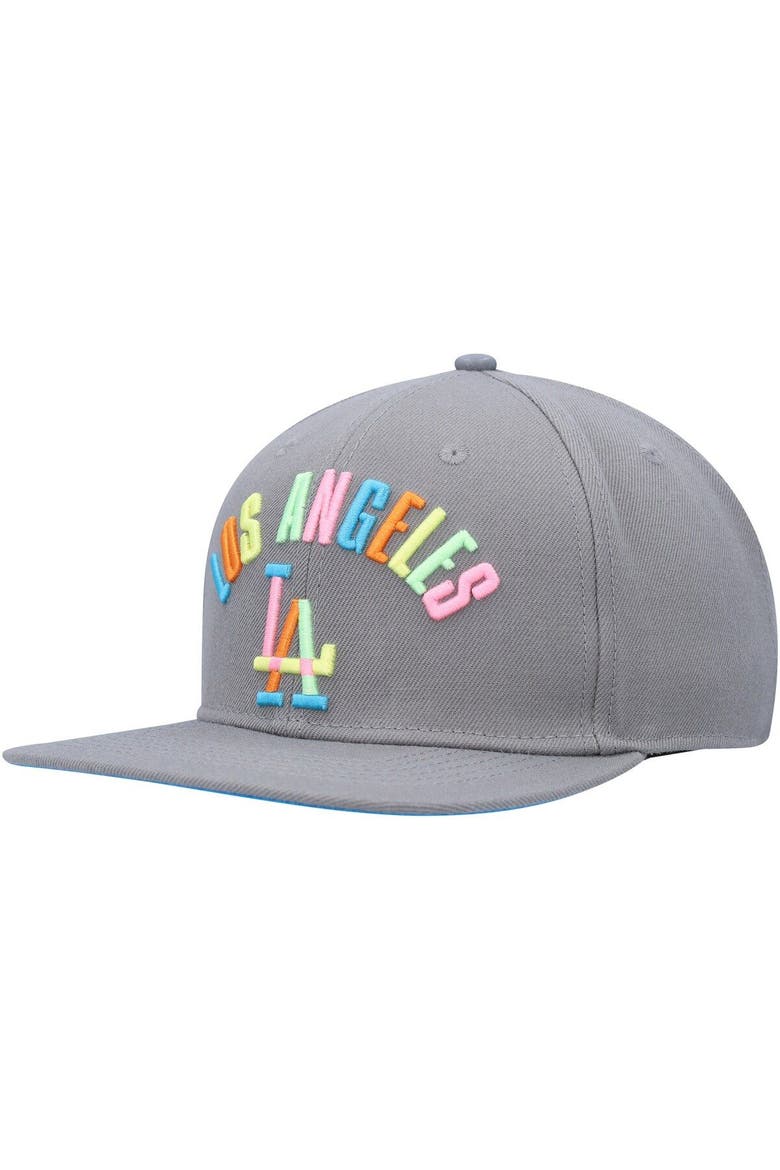 Men's Pro Standard  Gray Los Angeles Dodgers Washed Neon Snapback Hat, Alternate, color, Gray