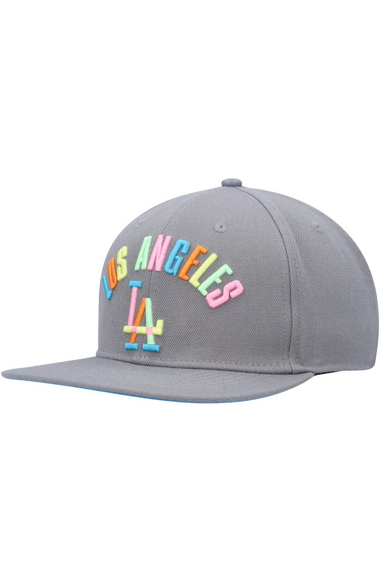 PRO STANDARD Men's Pro Standard  Gray Los Angeles Dodgers Washed Neon Snapback Hat, Alternate, color, 