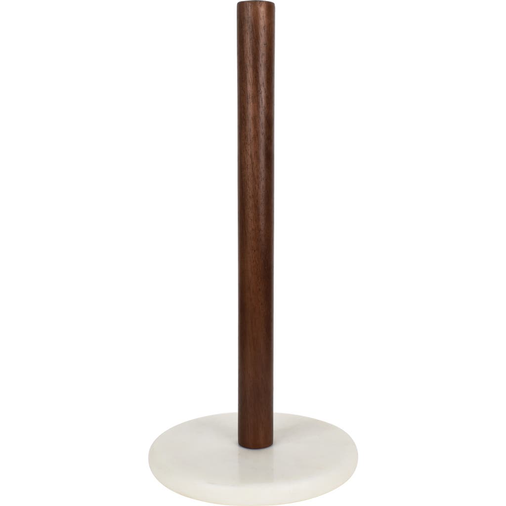 Happimess Avery Modern Classic Metal With Non Slip Weighted Marble Base Paper Towel Holder In Brown