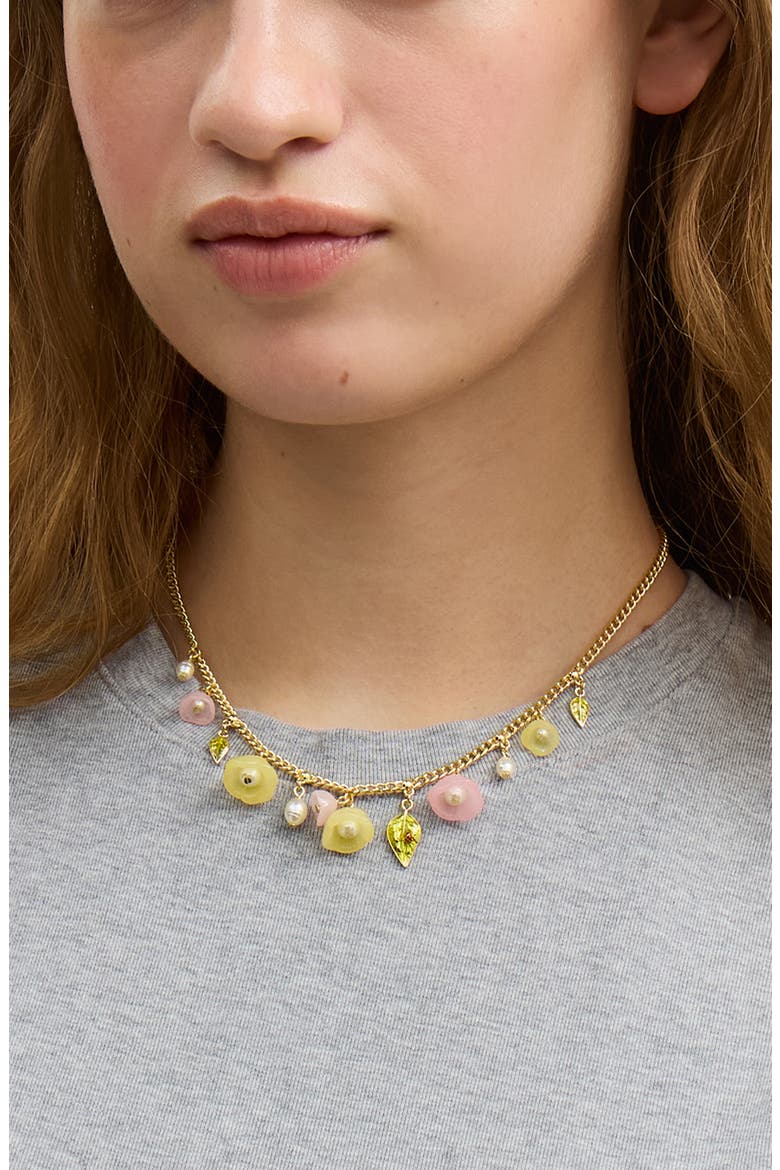 Floral Charm Statement Necklace, Alternate, color, GOLD/ MULTI
