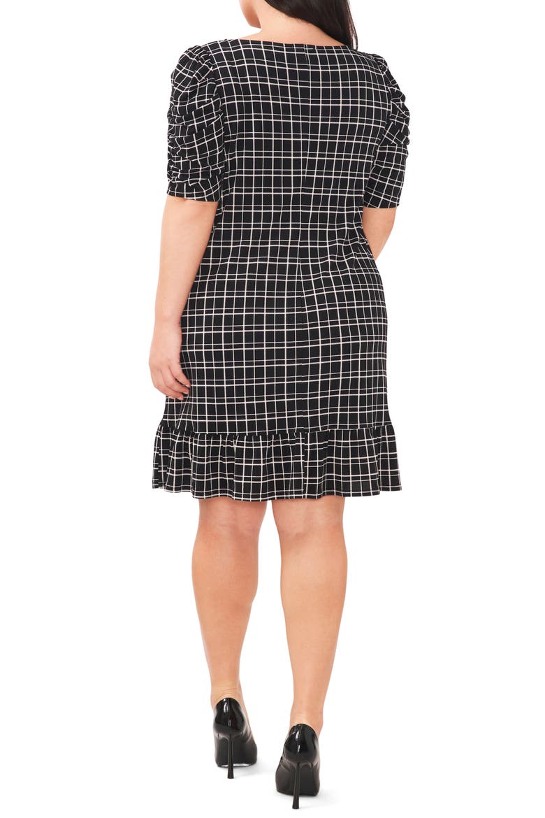 Puff Sleeve Check Ruffle Dress, Alternate, color, RICH BLACK