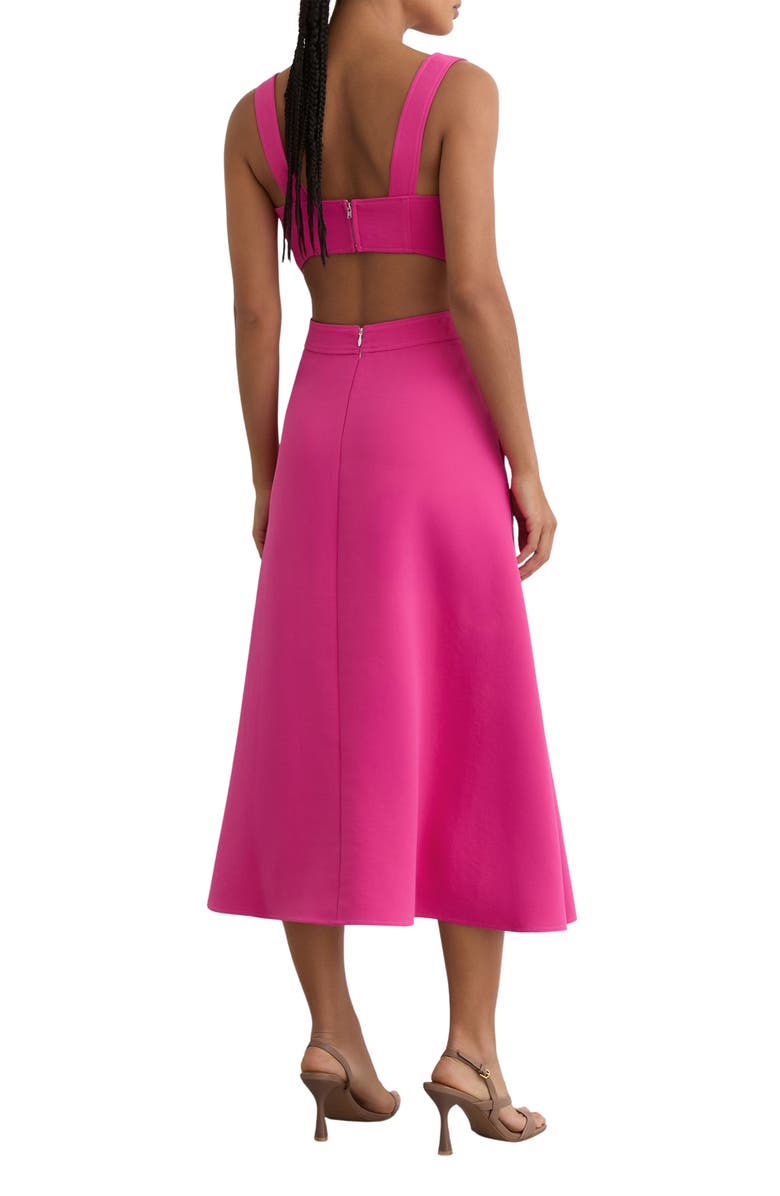 Reiss Dina Cutout Back Fit & Flare Midi Dress, Alternate, color, Raspberry Pink
