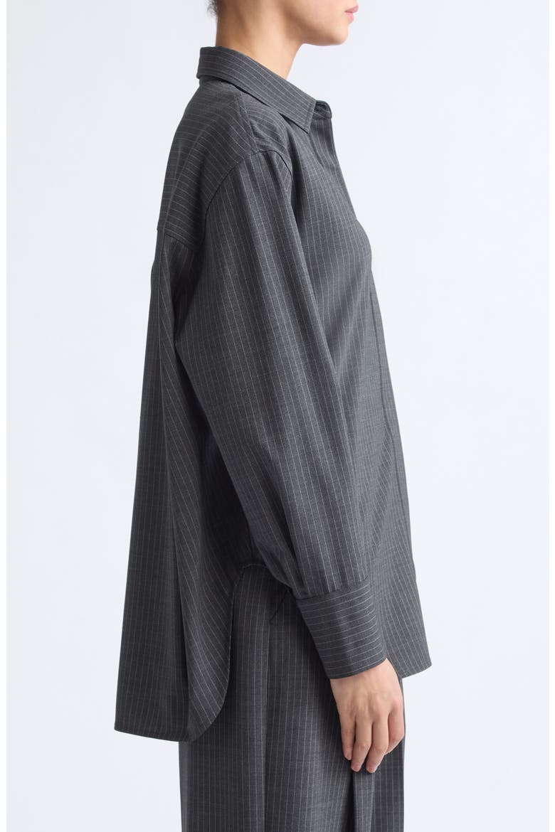 Stripe Stretch Wool Button-Up Tunic Shirt, Alternate, color, CHARCOAL STRIPE