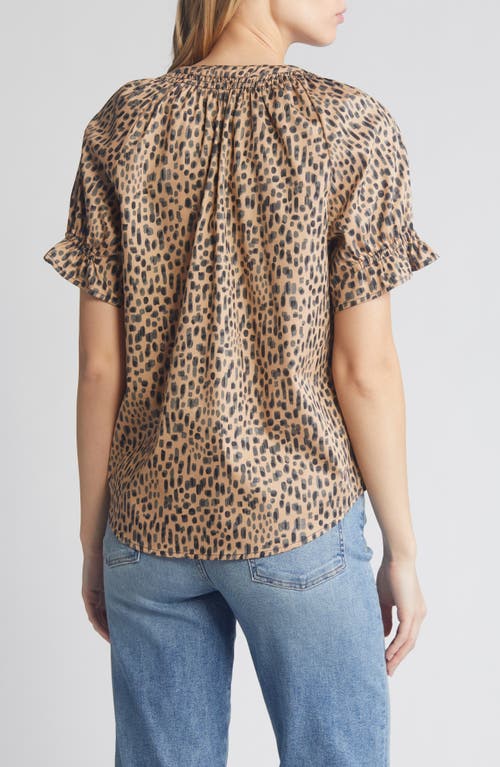 Wit & Wisdom Print Cotton Blend Top In Straw/pewter