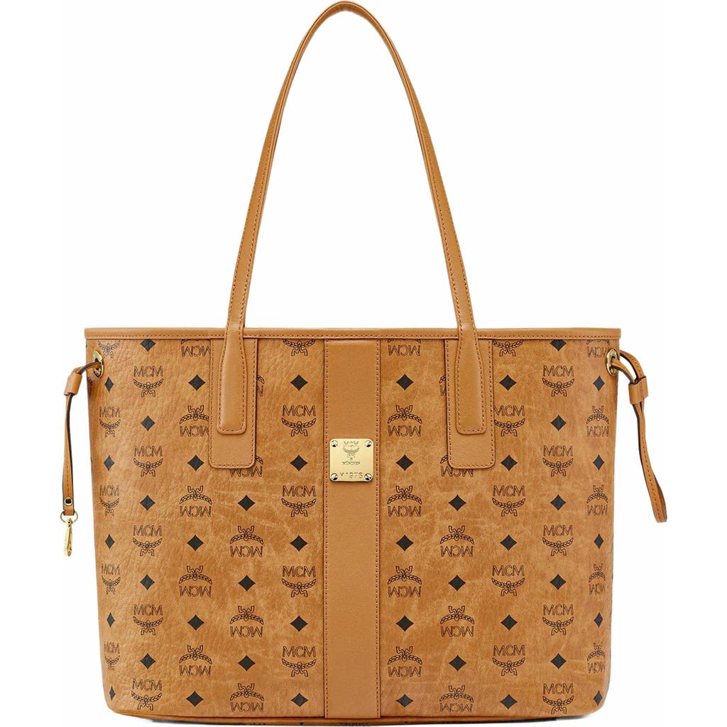 Mcm Printed Canvas Medium Liz Reversible Shopping Bag In Brown
