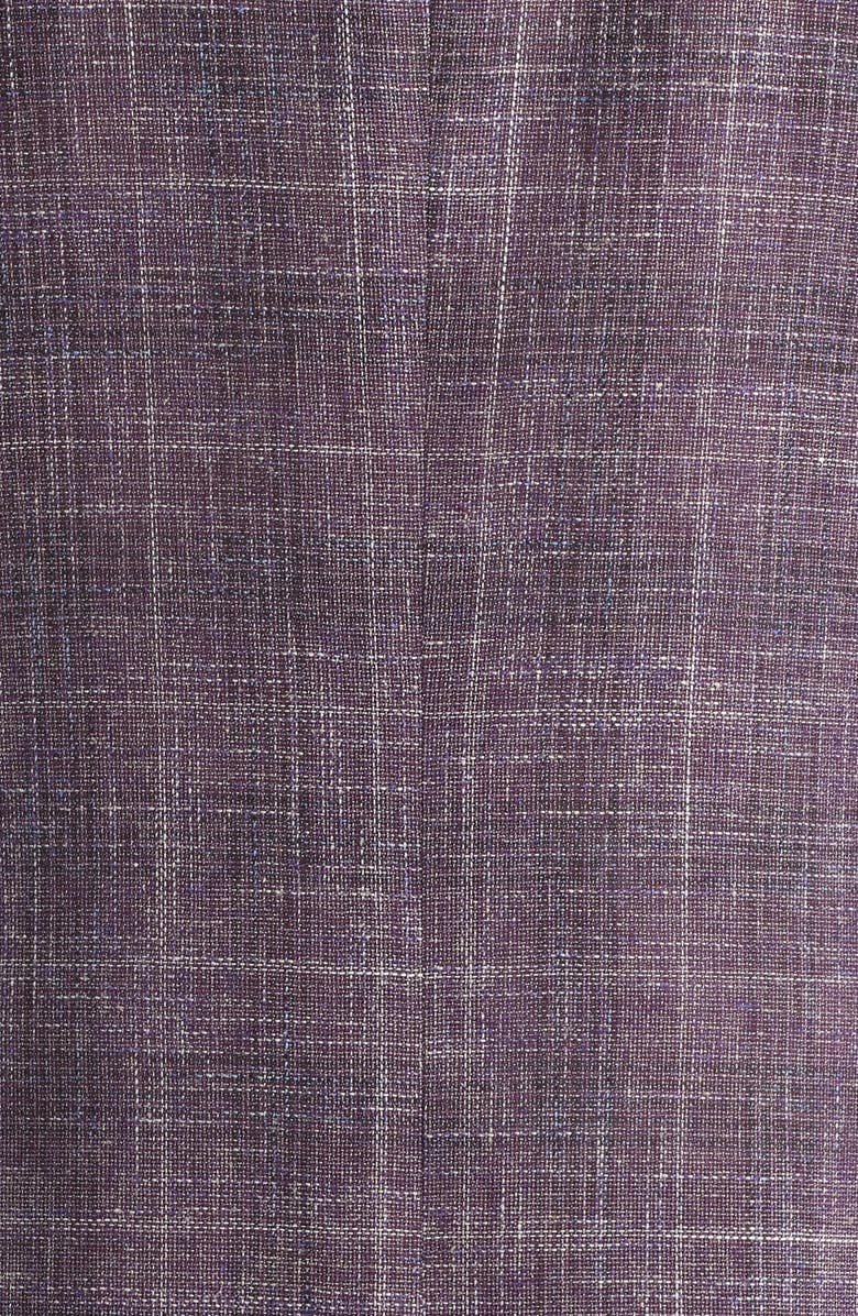 John Varvatos Star USA Varick Slim Fit Purple Check Slub Wool & Cotton Blend Sport Coat, Alternate, color, Burgundy